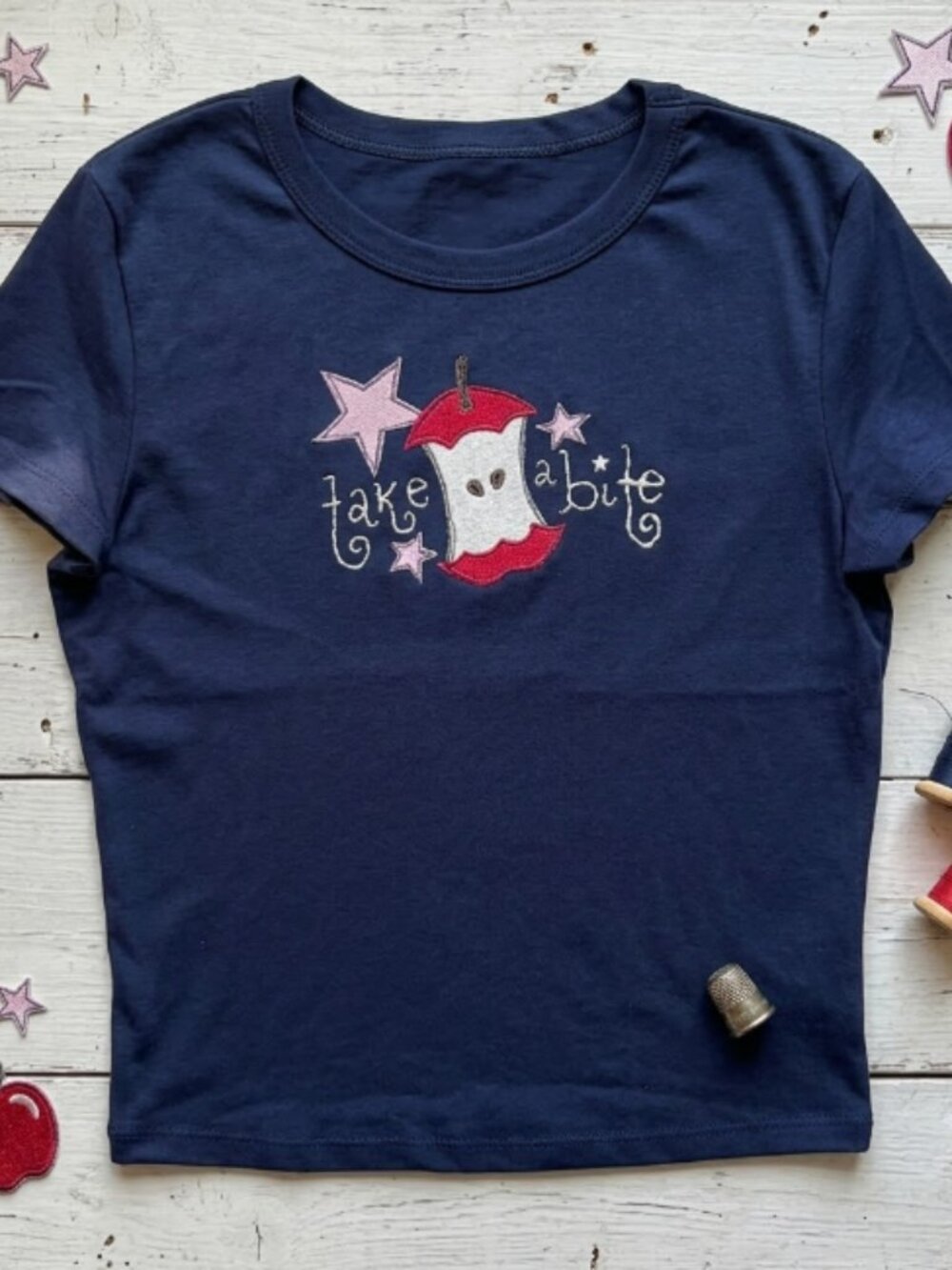 Take a bite hand embroidered baby tee